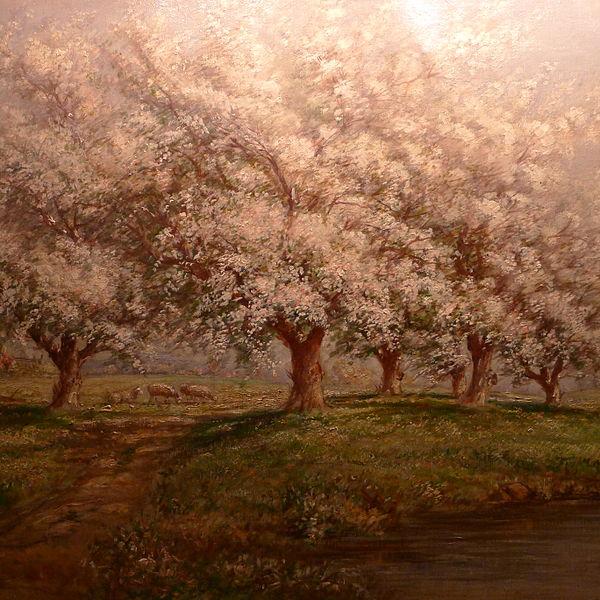 Verner Moore White Typical Verner Moore White oil painting on canvas of apple blossoms